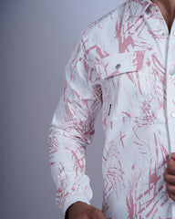 PEACH-WHITE COLOR PRINTED CASUAL SHIRT