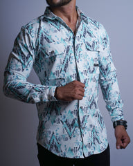 Blue-white color color printed half sleeve casual shirt shirt for casual wear.