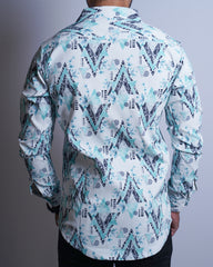 BLUE-WHITE COLOR PRINTED HALF SLEEVE CASUAL SHIRT