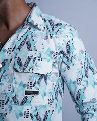 BLUE-WHITE COLOR PRINTED HALF SLEEVE CASUAL SHIRT