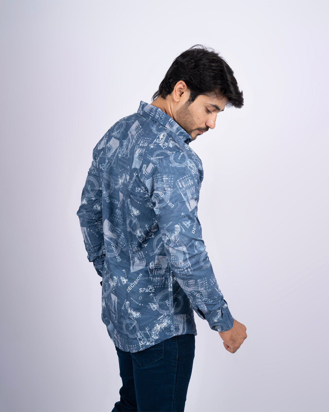 BLUE-GREY COLOR PRINTED CASUAL SHIRT