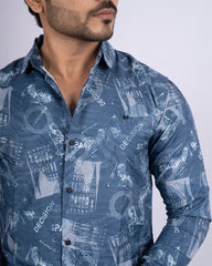 Blue-grey color color printed casual shirt shirt for casual wear.