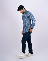 BLUE-GREY COLOR PRINTED CASUAL SHIRT