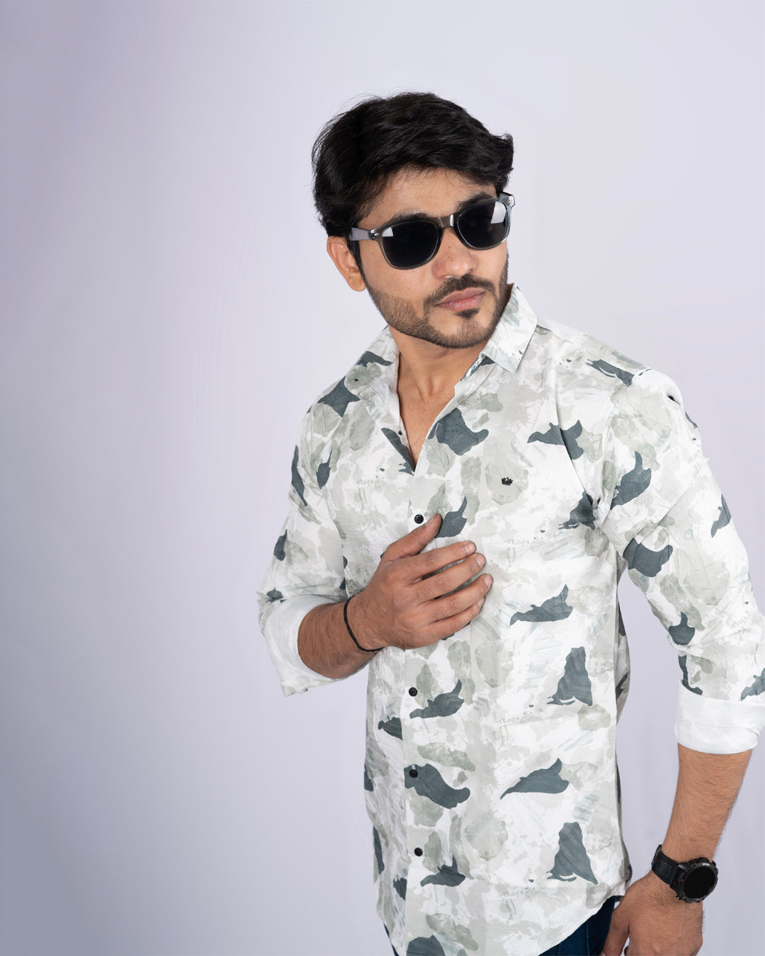 Grey-pista color color printed casual shirt shirt for casual wear.