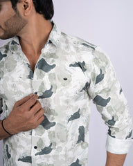 GREY-PISTA COLOR PRINTED CASUAL SHIRT