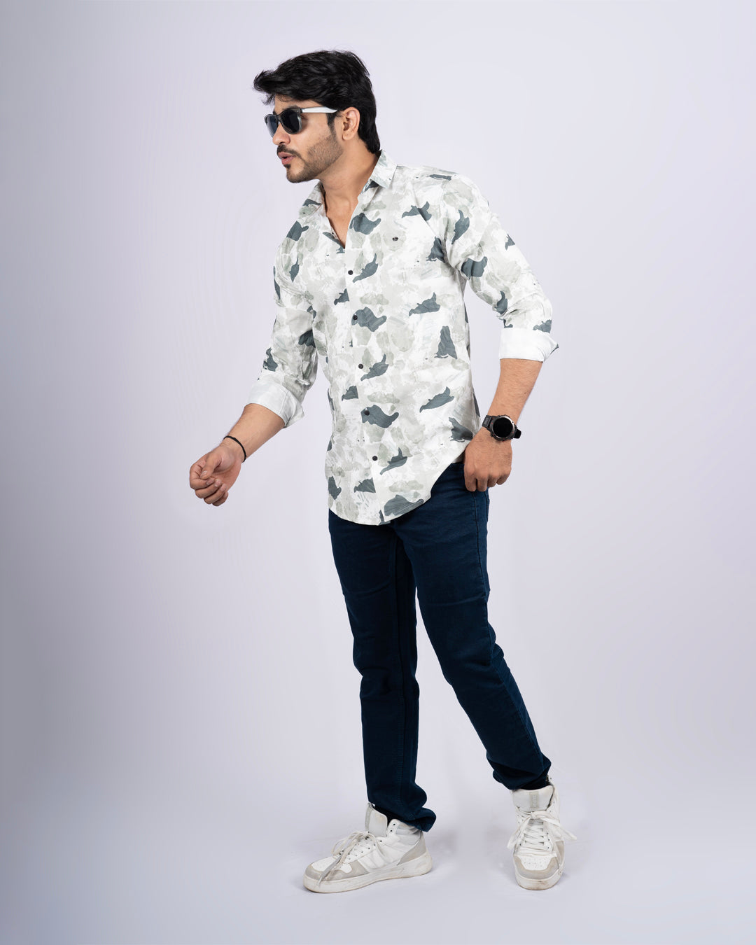 GREY-PISTA COLOR PRINTED CASUAL SHIRT