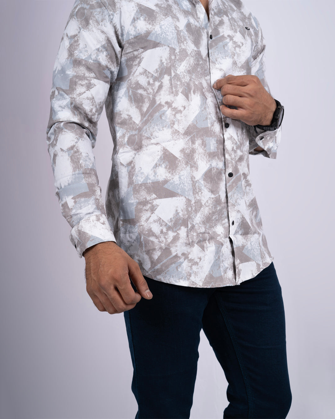 BROWN-GREY COLOR PRINTED CASUAL SHIRT