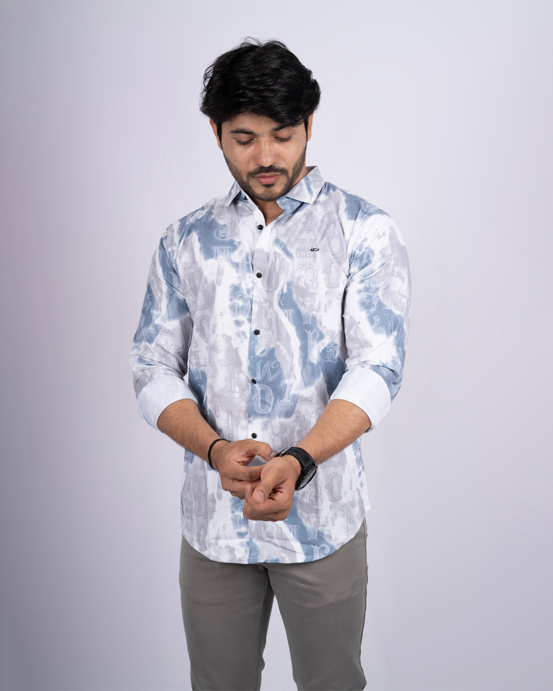 Blue-grey color color printed casual shirt shirt for casual wear.