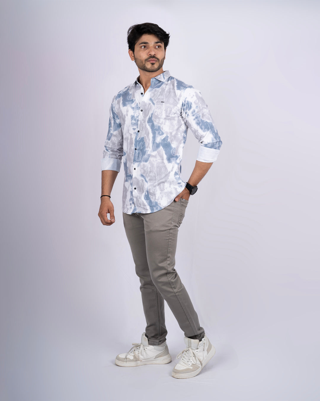 BLUE-GREY COLOR PRINTED CASUAL SHIRT