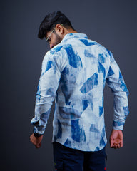 BLUE-WHITE COLOR PRINTED CASUAL SHIRT