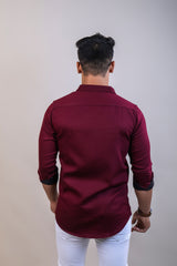 WINE COLOR  DENIM PLAIN CASUAL SHIRT