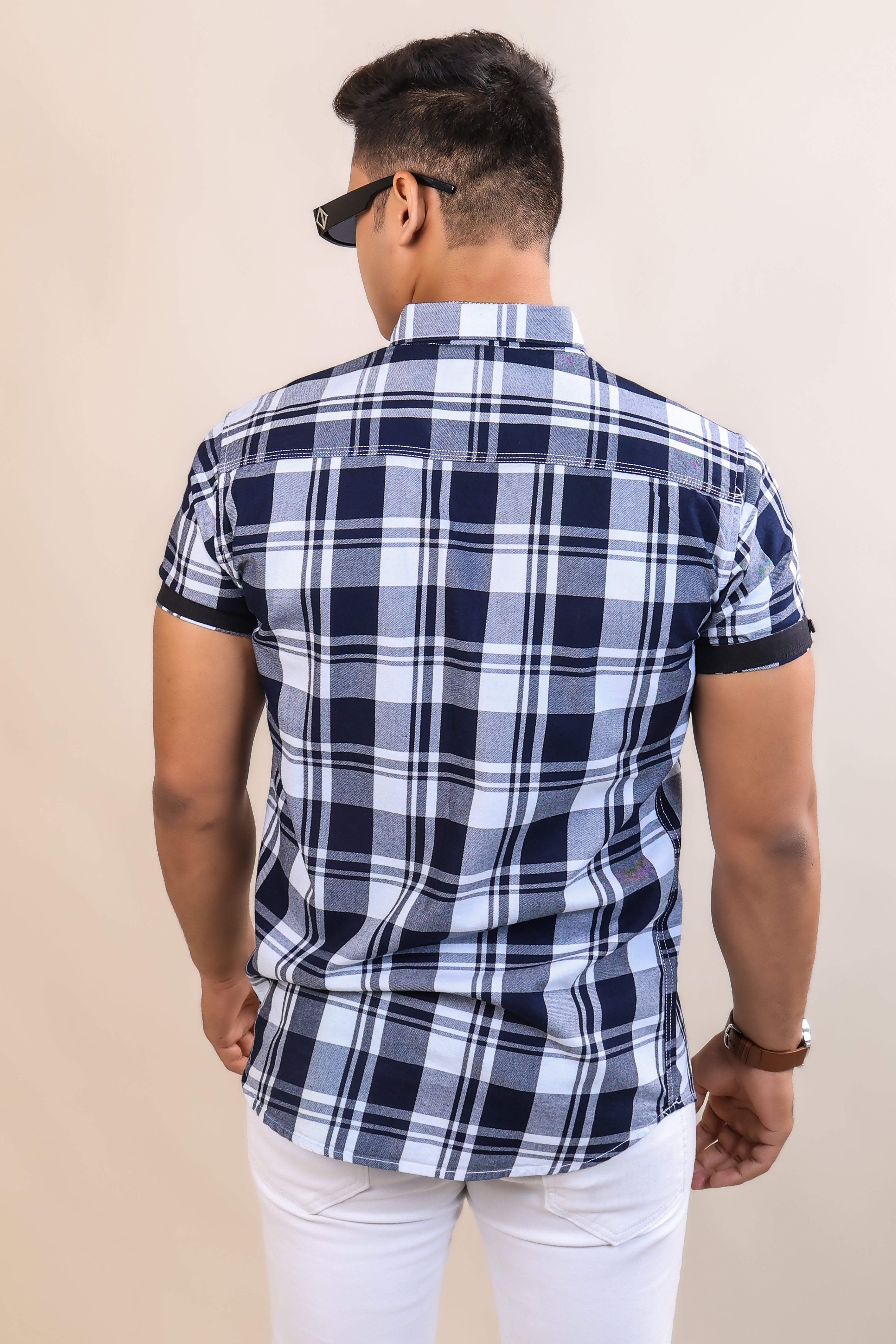 NAVY BLUE COLOR CHECKS HALF SLEEVE CASUAL SHIRT