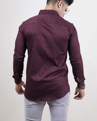 WINE COLOR PRINTED LYCRA CASUAL SHIRT