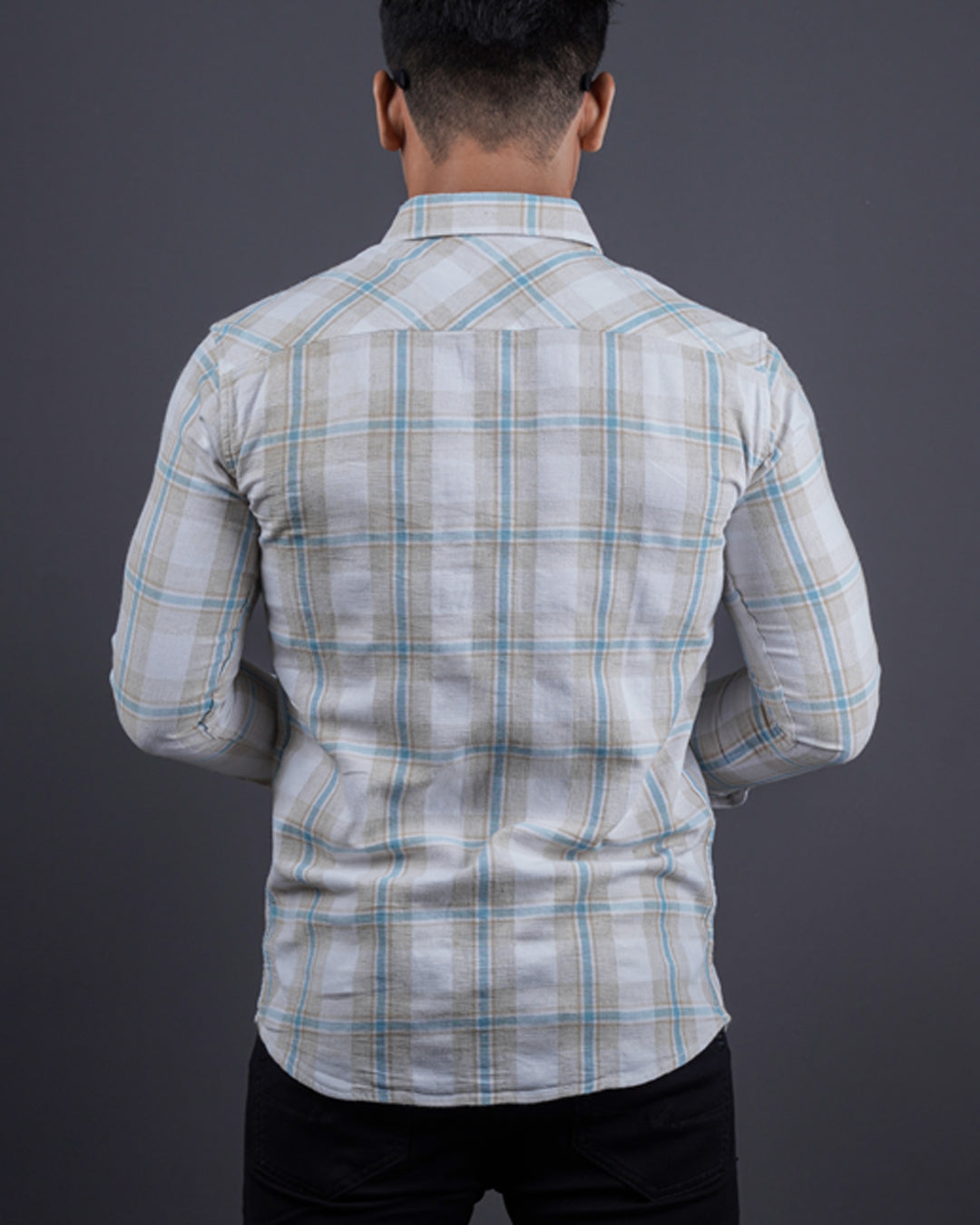 BLUE-FAWN COLOR CHECKS CASUAL SHIRT