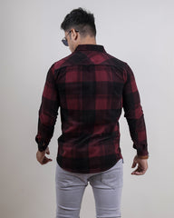 MAROON-BLACK COLOR CHECKS CASUAL SHIRT