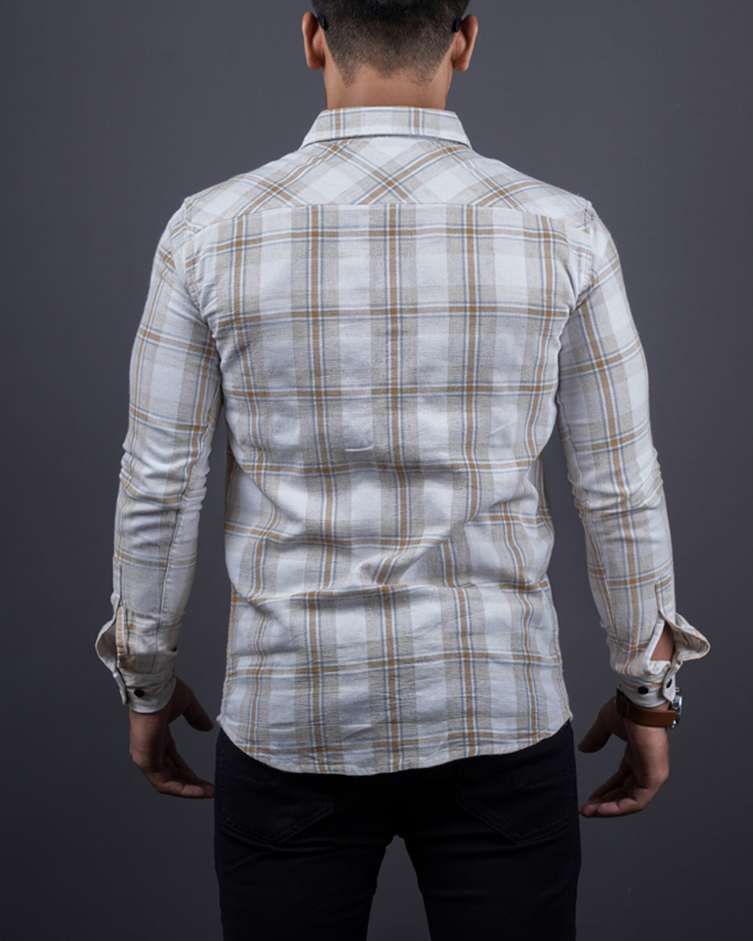 FAWN-WHITE COLOR CHECKS CASUAL SHIRT