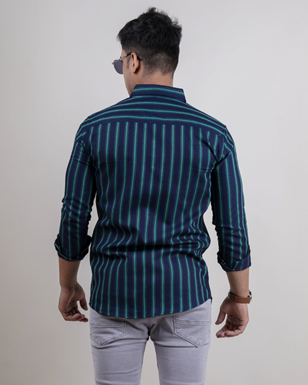 GREEN-BLUE COLOR LINING CASUAL SHIRT