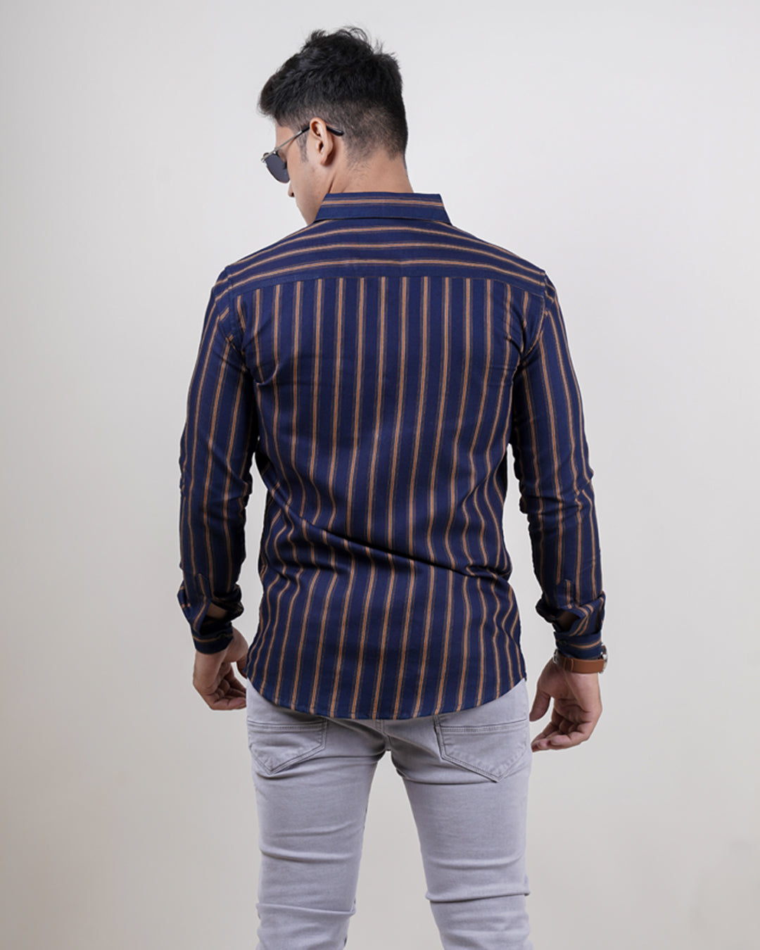 BROWN-BLUE COLOR LINING CASUAL SHIRT