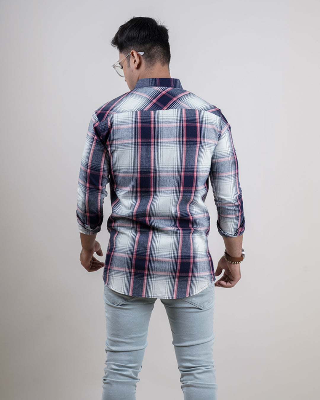 BLUE-PEACH COLOR CHECKS CASUAL SHIRT