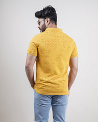 YELLOW COLOR PRINTED COLLAR T-SHIRT