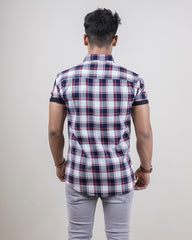 WHITE-RED COLOR HALF SLEEVE CHECKS CASUAL SHIRT