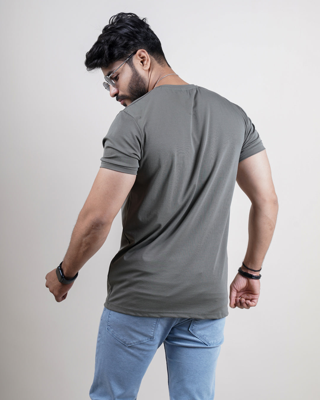 OLIVE COLOR MATTER ROUND NECK T-SHIRT