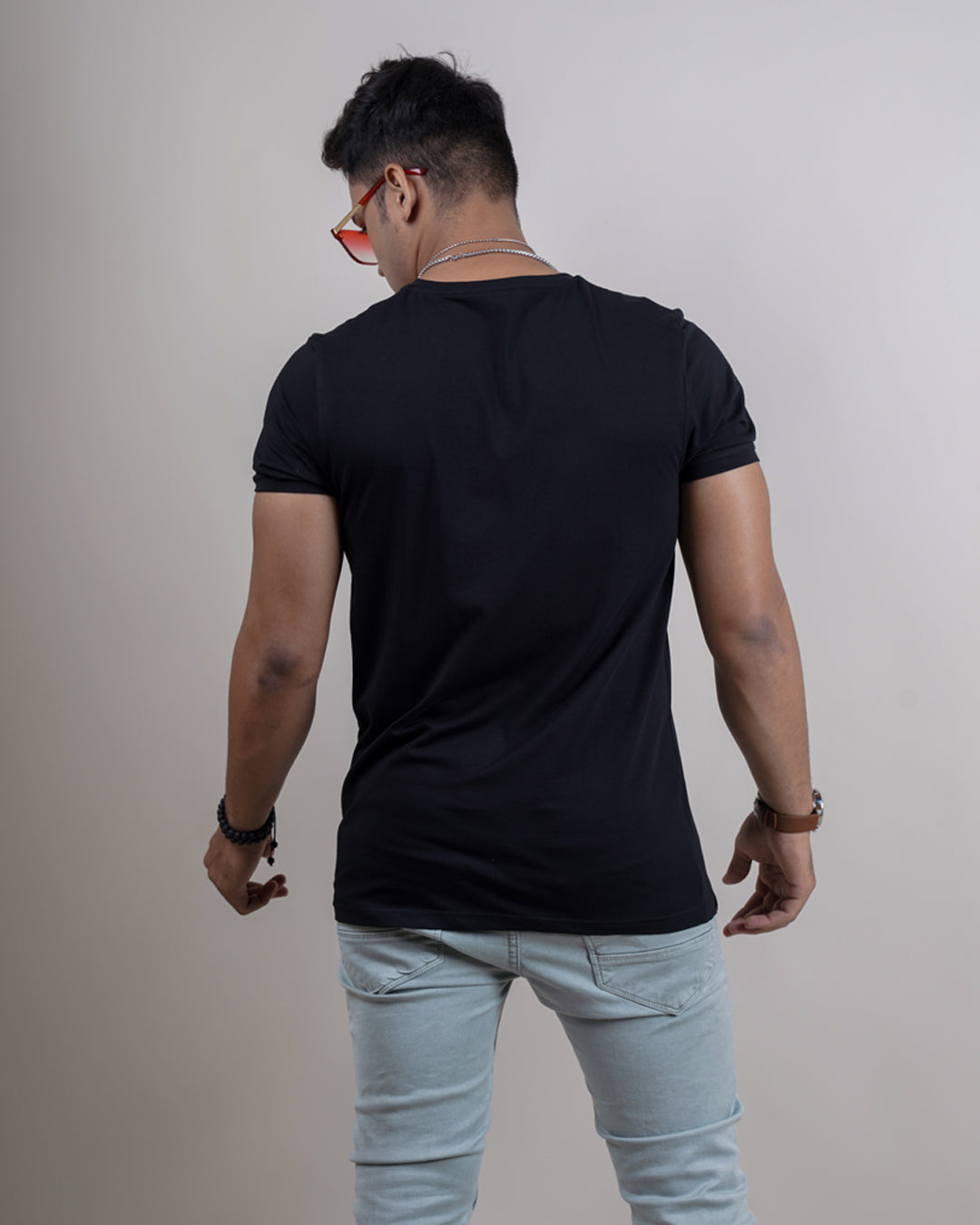 BLACK COLOR PLAIN V-NECK T-SHIRT