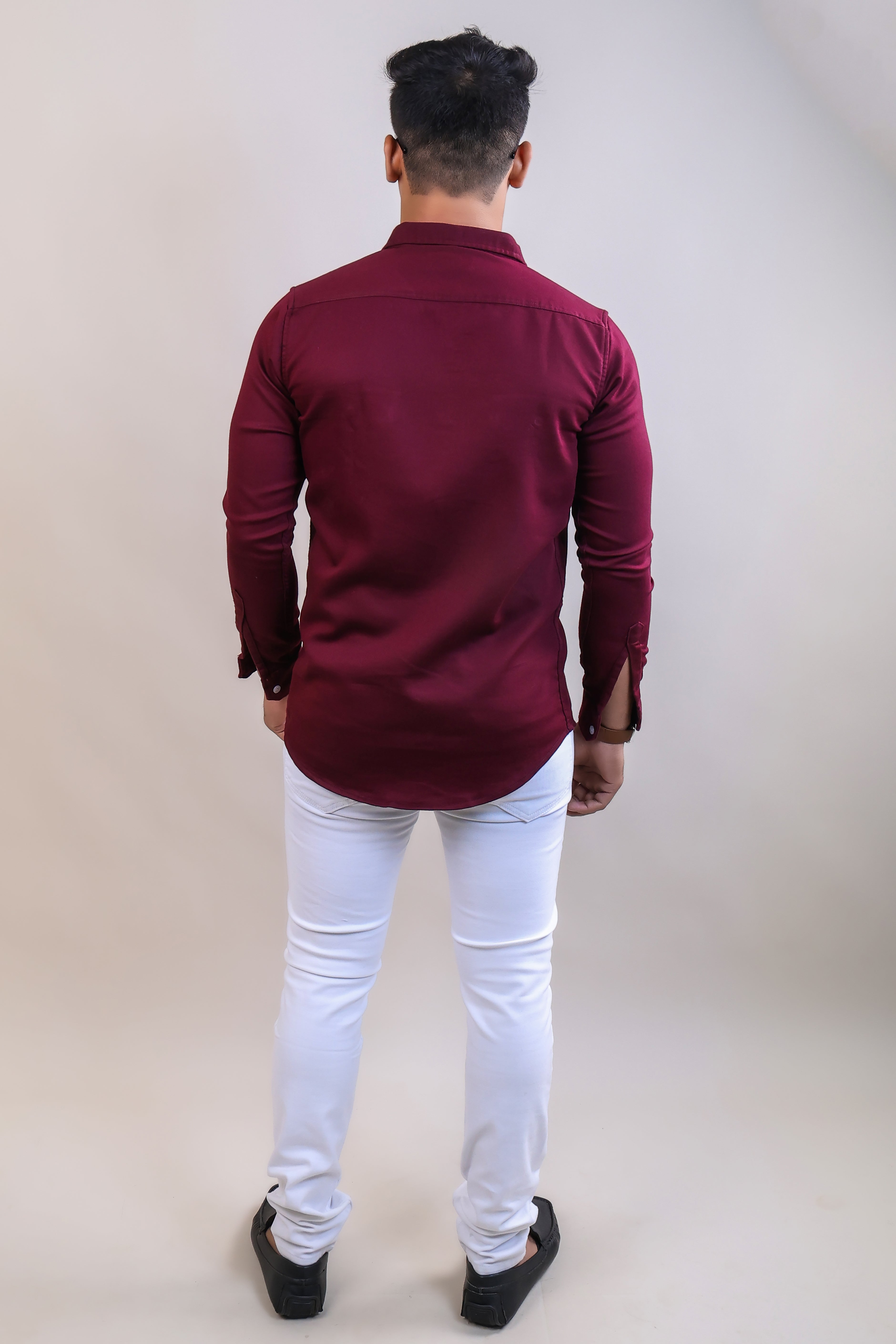 WINE COLOR  DENIM PLAIN CASUAL SHIRT