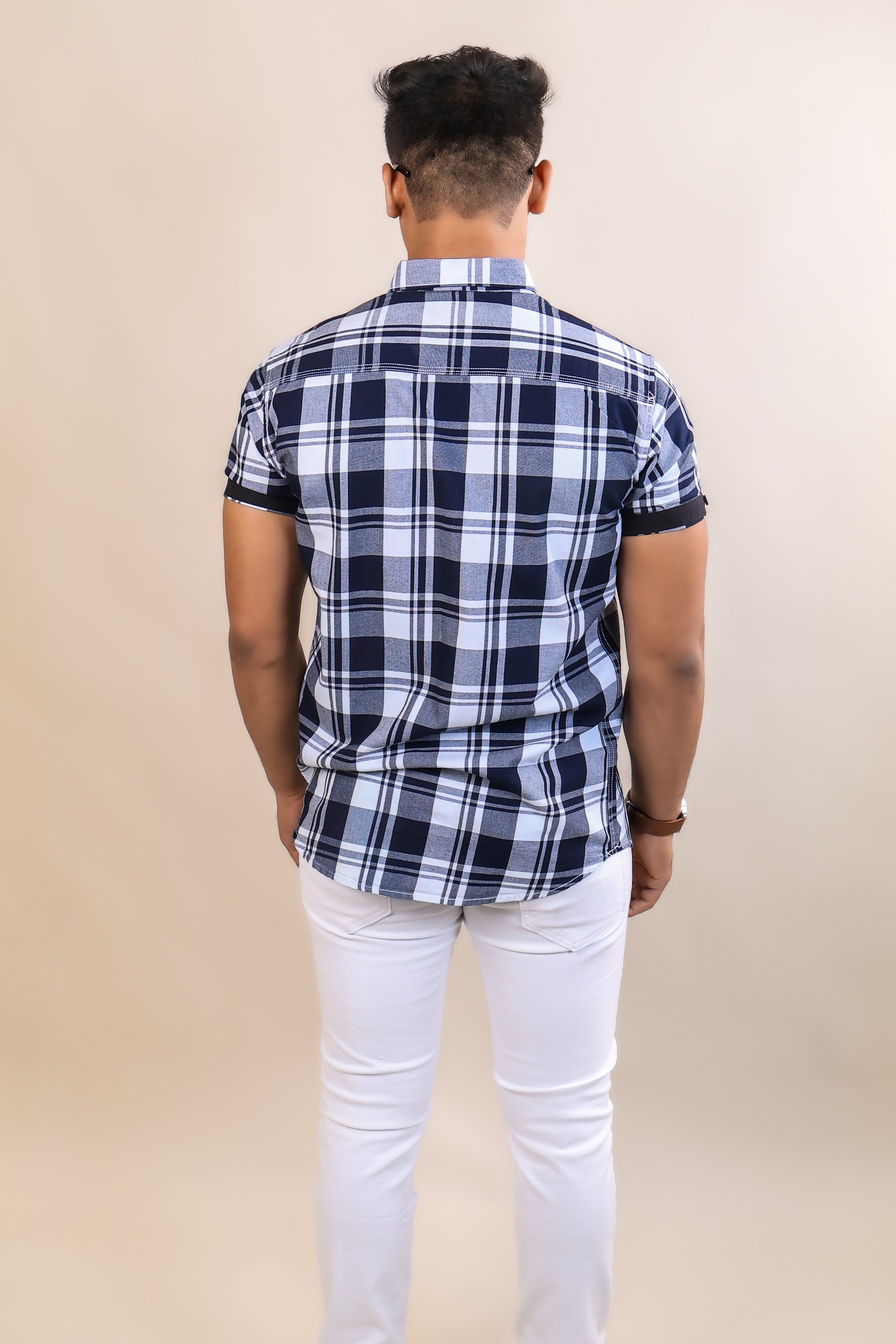 NAVY BLUE COLOR CHECKS HALF SLEEVE CASUAL SHIRT