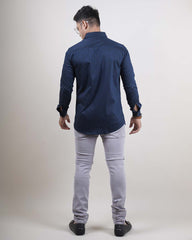 NAVY BLUE COLOR PRINTED LYCRA CASUAL SHIRT