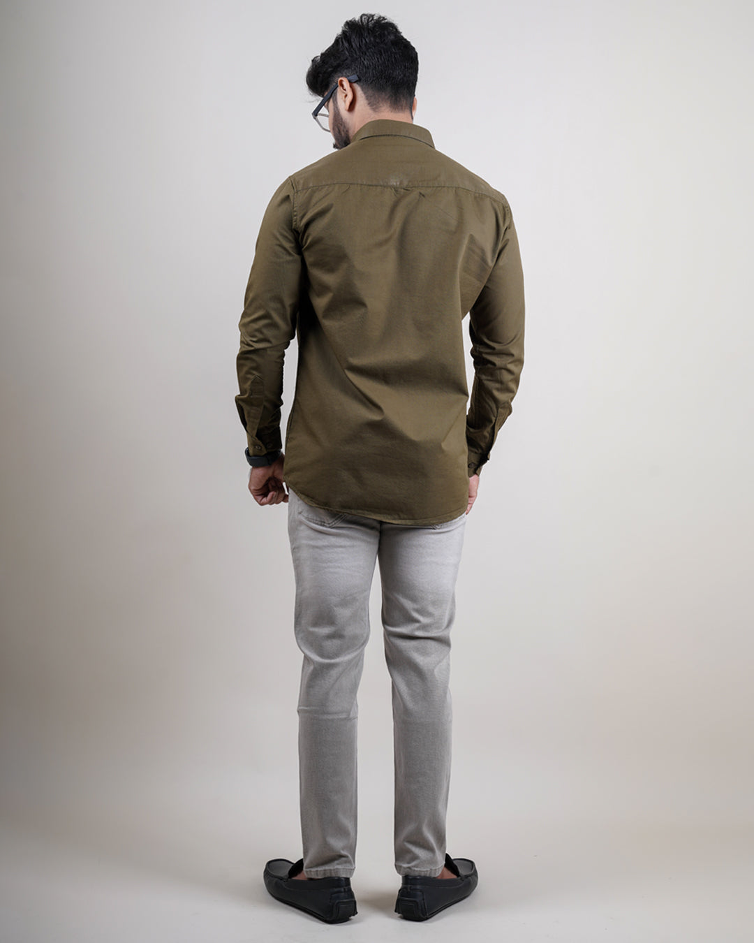 OLIVE COLOR PLAIN CASUAL SHIRT