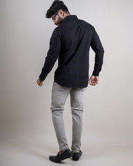 BLACK COLOR PLAIN CASUAL SHIRT