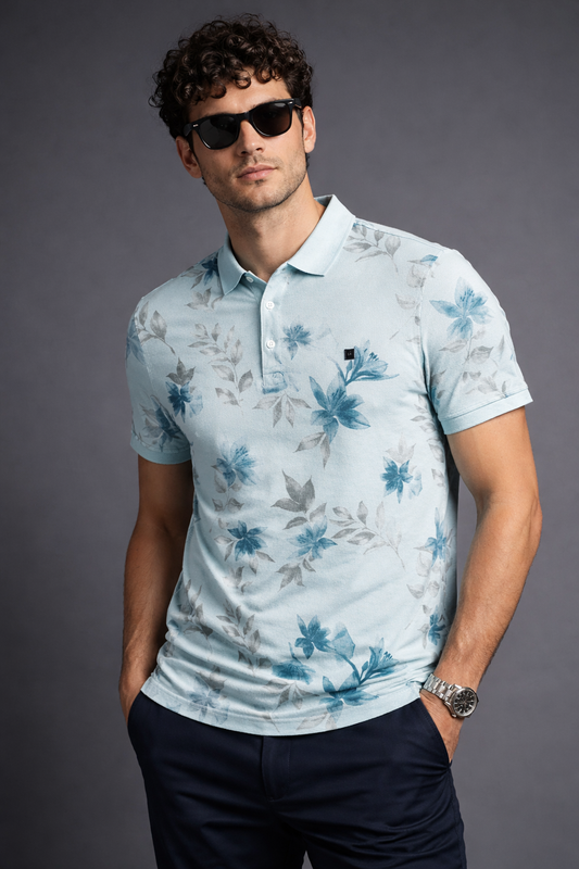 Men Print Polo - Firozi Summer Vacation T-Shirt 261040618