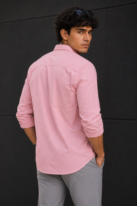Men Solid Peach Premium Cotton Long Sleeve Shirt GIZA