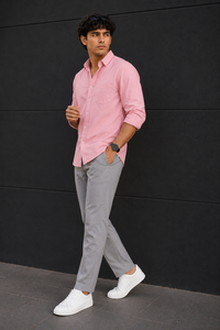 Men Solid Peach Premium Cotton Long Sleeve Shirt GIZA