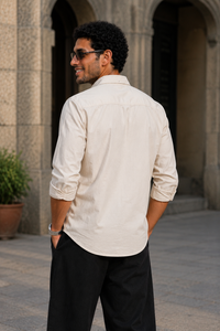 Men Solid Cream Premium Cotton Long Sleeve Shirt GIZA