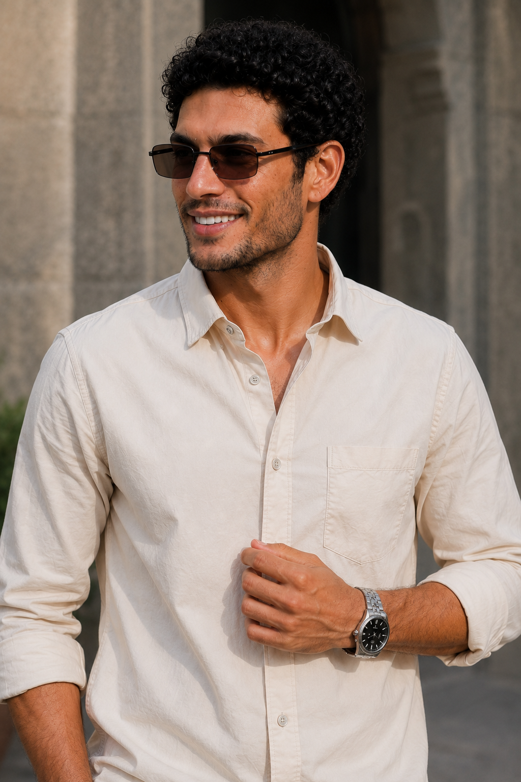 Men Solid Cream Premium Cotton Long Sleeve Shirt GIZA