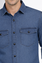Men Casual Dark Blue Denim Shirt – Modern Stylish Fit 261055466