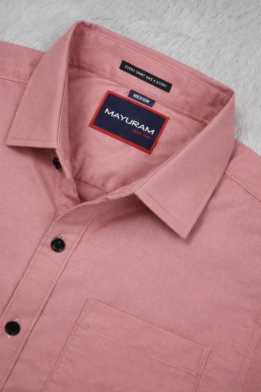 Men Casual Peach Short Sleeve Shirt - Cotton Comfort 261049774