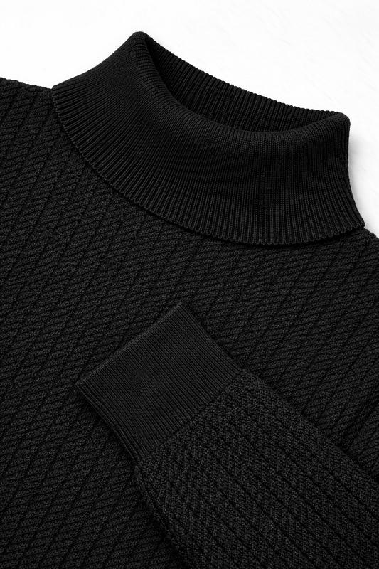 Premium Slim Fit Black Ribbed High Neck Pullover 251205533
