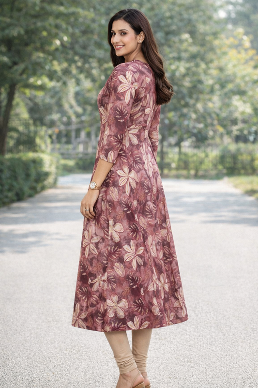 Women Onion Floral Kurti | Elegant Printed Kurti 261006379