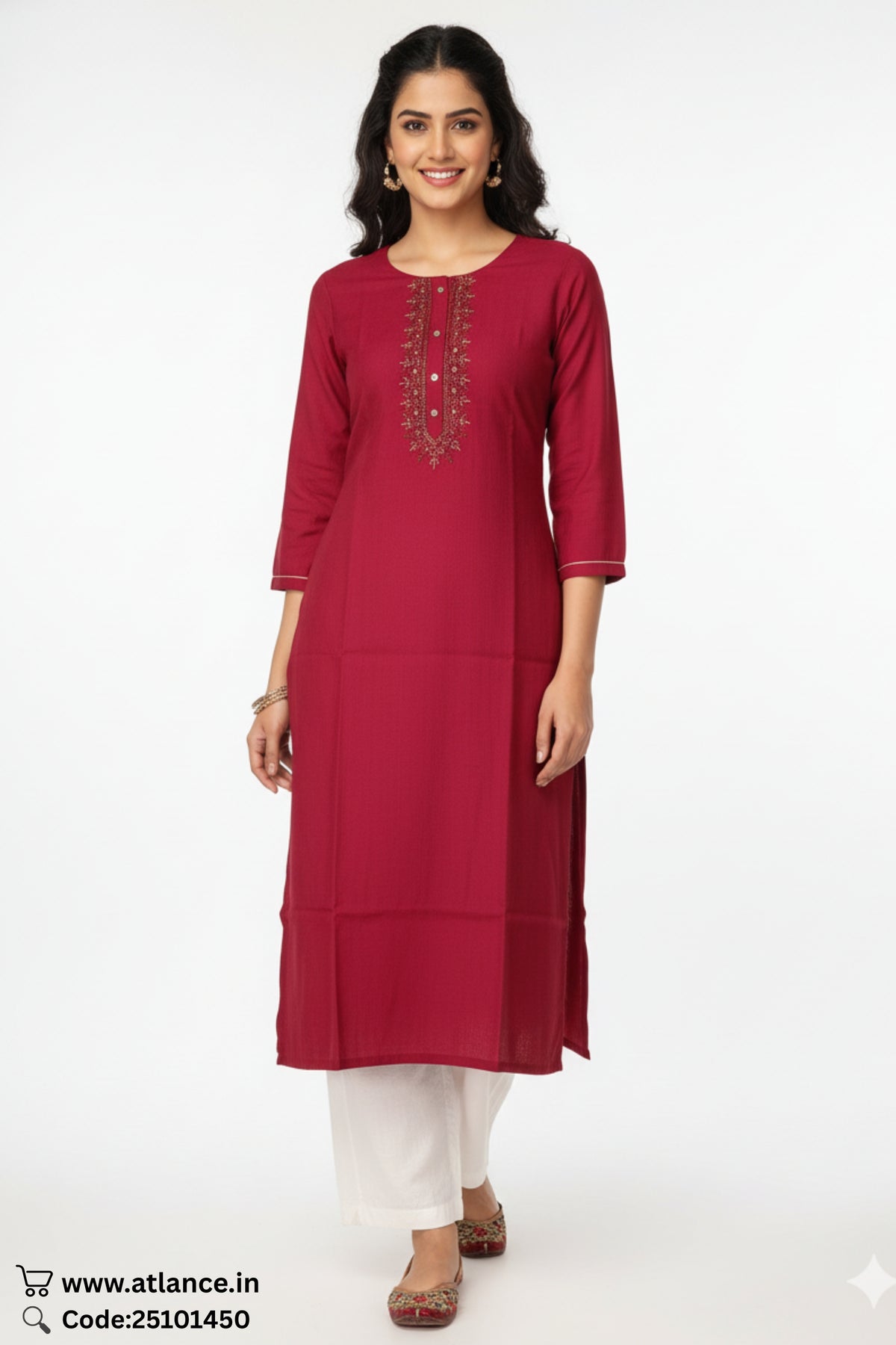 Maroon Embroidered Rayon Straight Kurta for Women