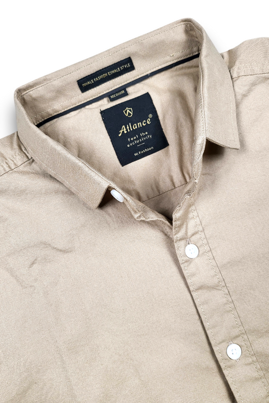 Atlance Men Premium Beige Cotton Slim Fit Casual Shirt 261061504