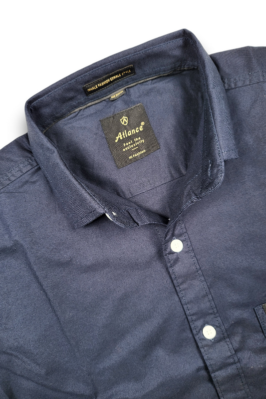 Atlance Men Premium Navy Cotton Slim Fit Casual Shirt 261061504