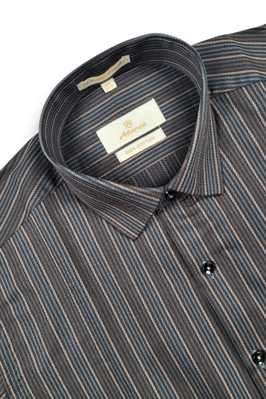 Atlance| Men Coffee Vertical Striped Formal Shirt-FRM