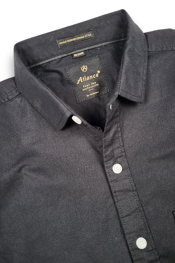 Atlance Men Premium Black Cotton Slim Fit Casual Shirt NFT-NEW