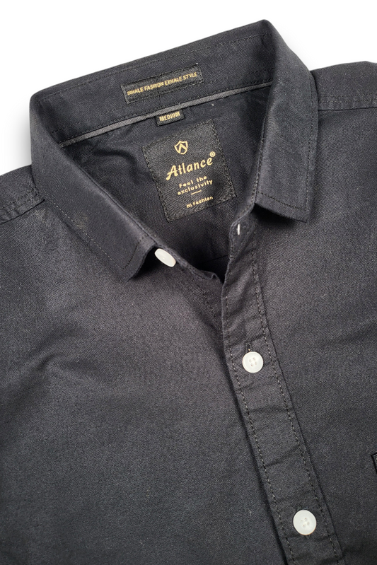 Atlance Men Premium Black Cotton Slim Fit Casual Shirt 261061504