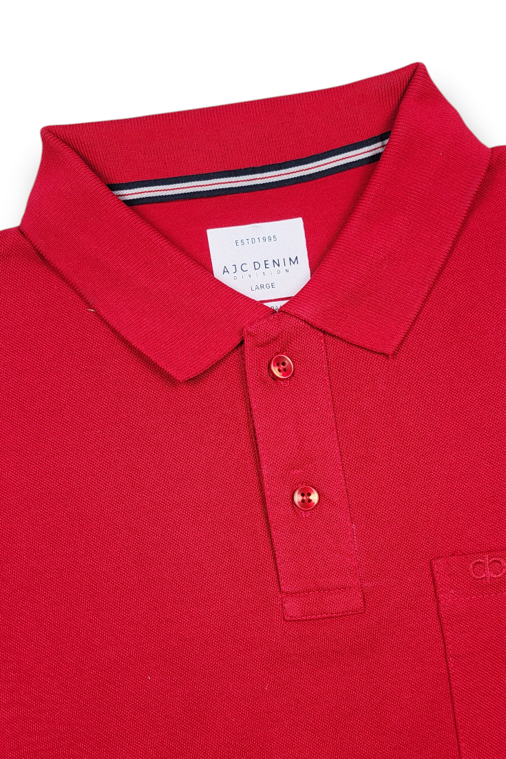 Men Red Cotton Polo T-Shirt with Pocket - Casual Short Sleeve Slim Fit 8622