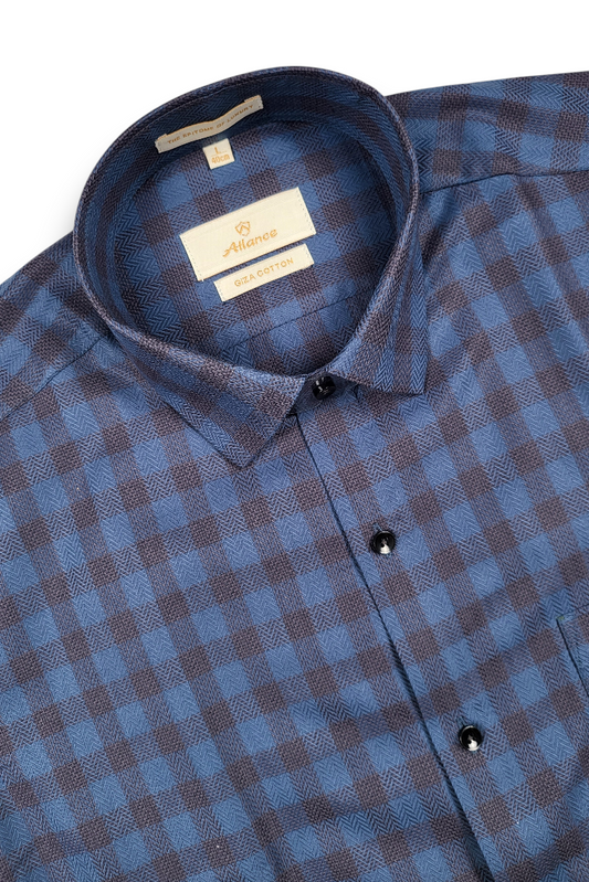 Atlance Blue & Black Micro-Check Business Formal Shirt-FRM