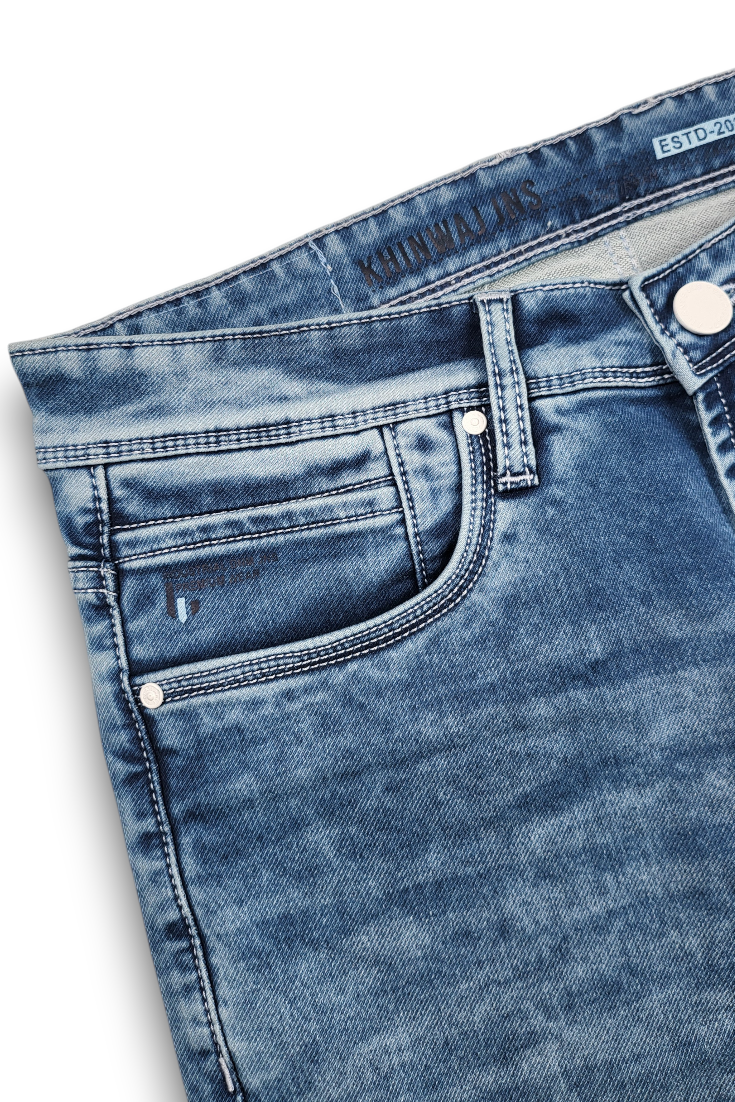 Classic Light Blue Wash Slim Fit Jeans – Comfortable Men Denim Pants 261053245 | KHIDJ700